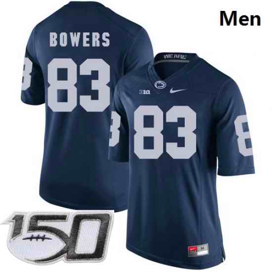 Men Penn State Nittany Lions 83 Nick Bowers Navy College Football Stitched 150TH Patch Jersey